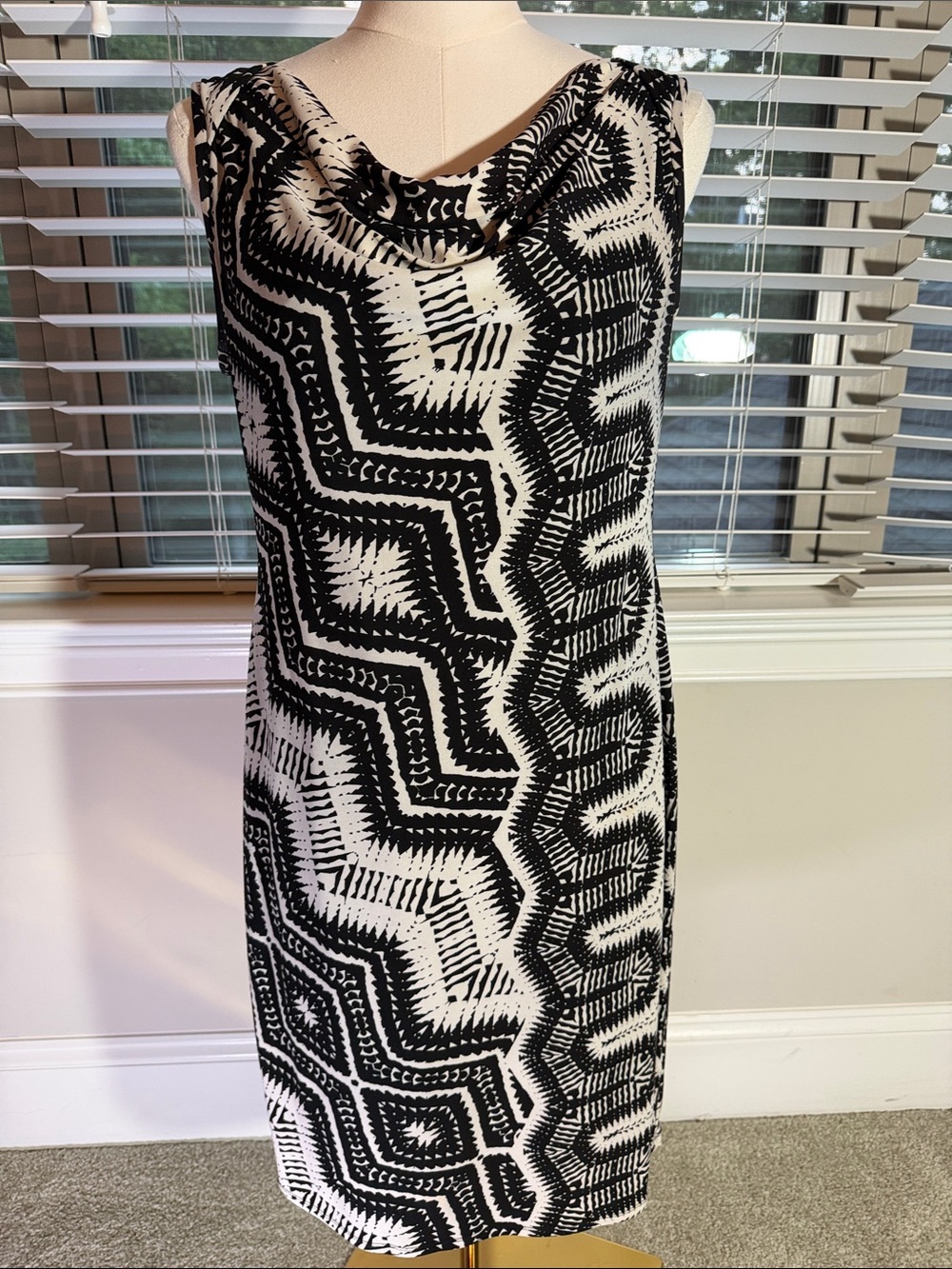 Jones Studio Black and White Cowl Neck Midi Dress